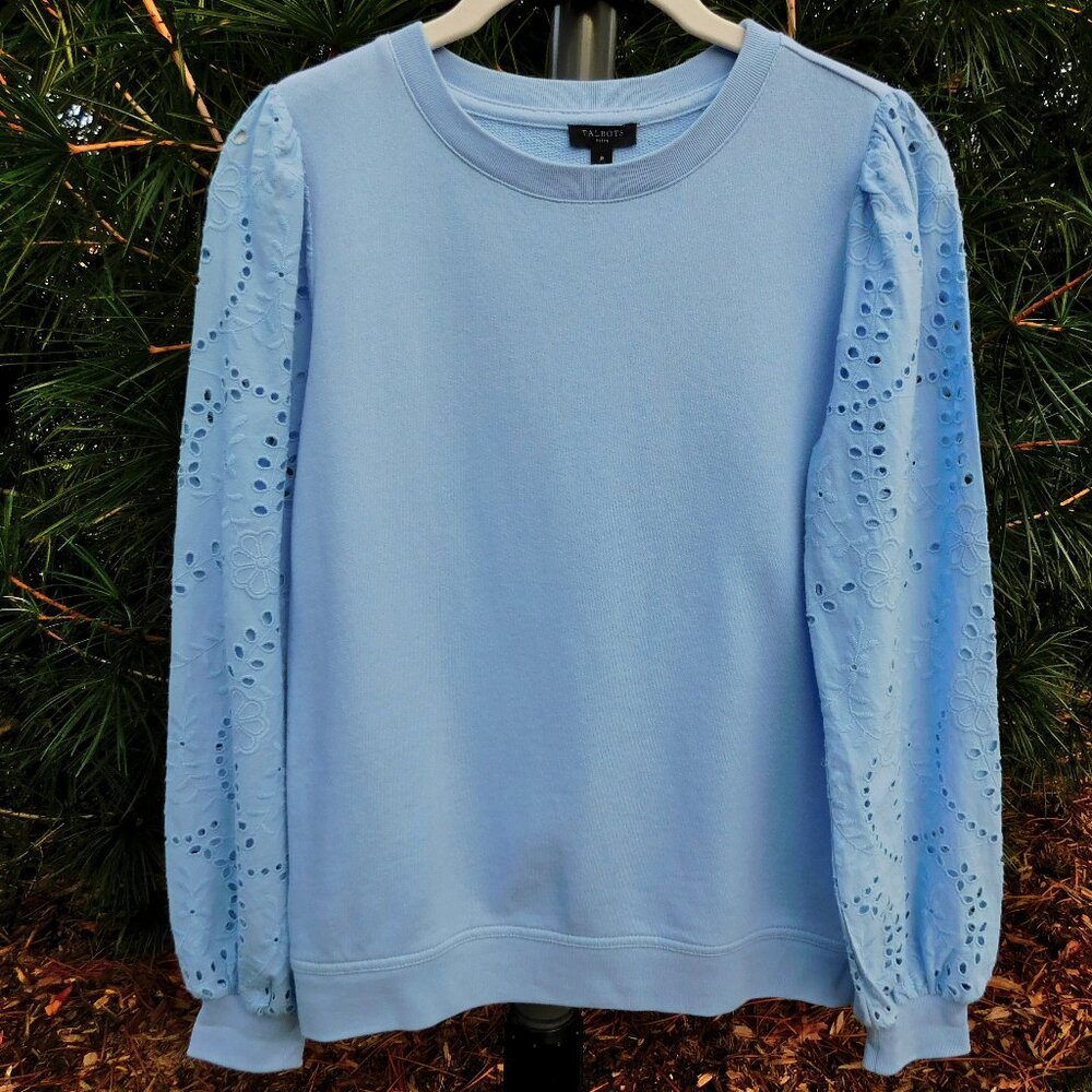 Talbots Petite Eyelete-Sleeve Crewneck Sweatshirt